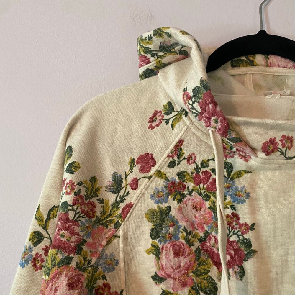 Daily Practice Anthropologie Cream Floral Hoodie Sweatshirt Loungewear Small - Picture 3 of 10